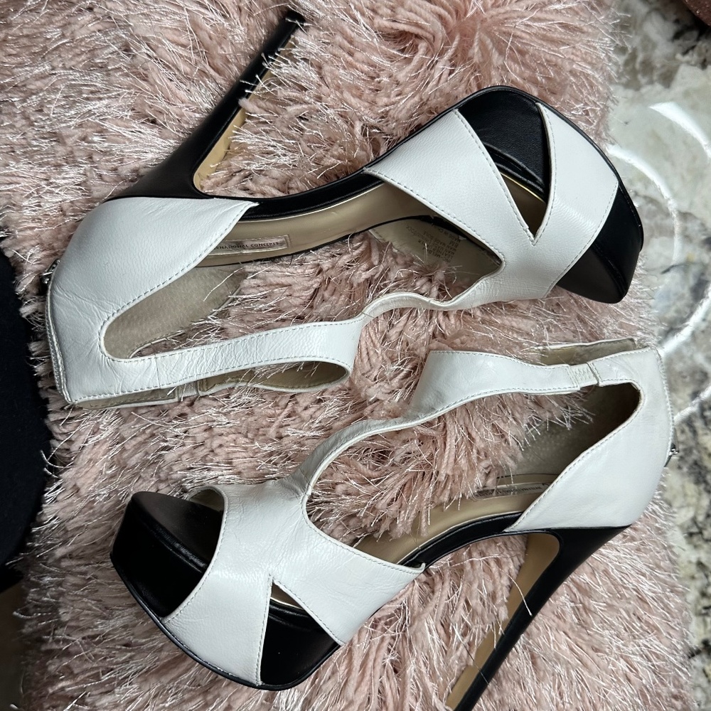 Black & White platform sandals. 5-inch heel. Size 8.